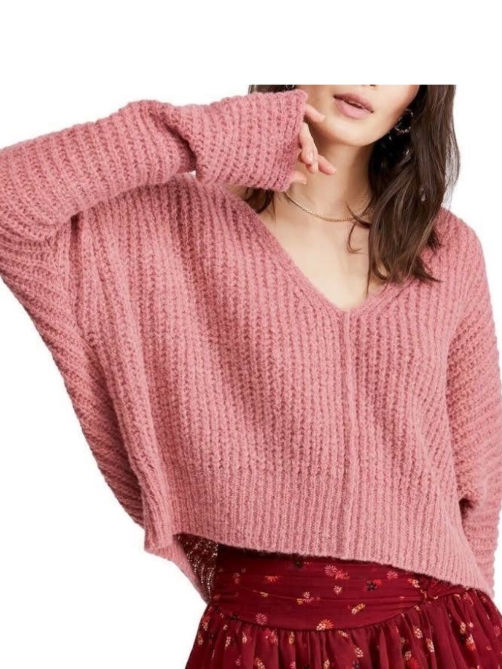 Free People New Moonbeam Alpaca Oversized Dolman Cropped Sweater Prairie Rose M